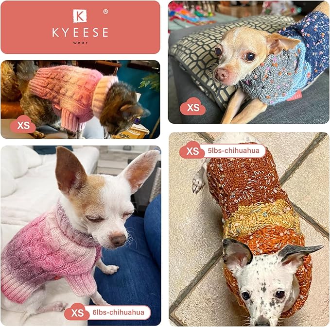 KYEESE Dog Sweater Color Block with Fuzzy Thread Knitted Turtleneck Dog Knitwear with dots in a Variety of Colors for Small Dogs Fall Winter Puppy Sweater, Pink, XS