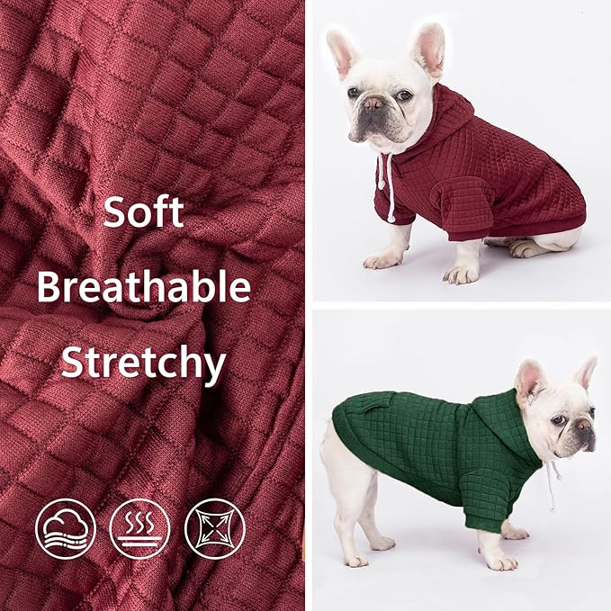 2 Pack Dog Hoodie Sweaters for Small Medium Dogs Warm Dog Clothes for Large Dogs Soft Waffle-Like Laminated Sweatshirt Bulldog (Dark Green+Wine Red, XXL (Back: 26",Chest: 34.5", Neck: 25"))