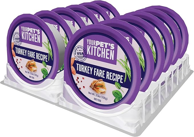 Your Pet's Kitchen Wet Dog Food Cups, Turkey Fare Recipe - 3.5 oz Cups (Pack of 12), Made in The USA with Real Turkey