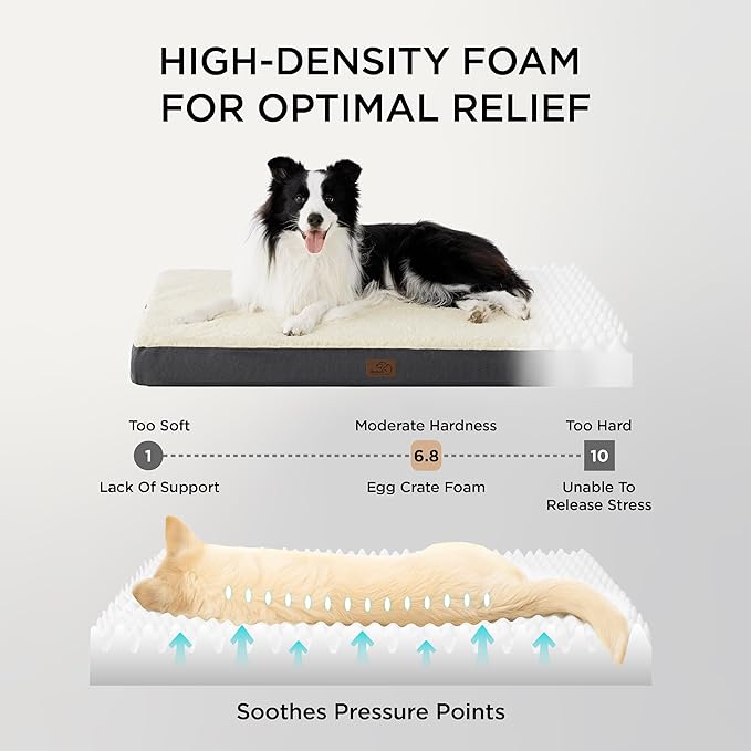 Bedsure XL Dog Beds Large Sized Dog -Comfy Flat Extra Large Pet Beds with Removable Washable Cover, Orthopedic Egg Crate Foam Mat, Suitable for Pet Up to 100 lbs