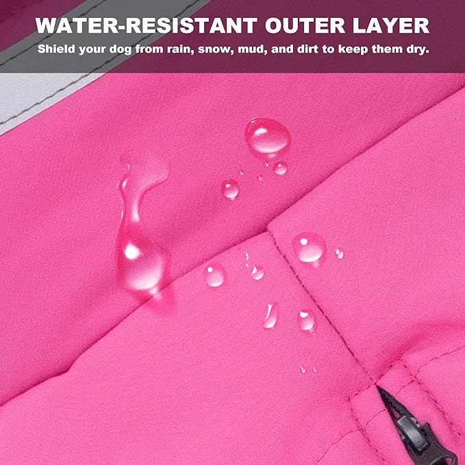 Dog Coat, Waterproof Winter Jacket, Warm Windproof Vest, Reflective Adjustable Turtleneck Coats for Medium and Large Dogs with Hook & Loop - Pink - L
