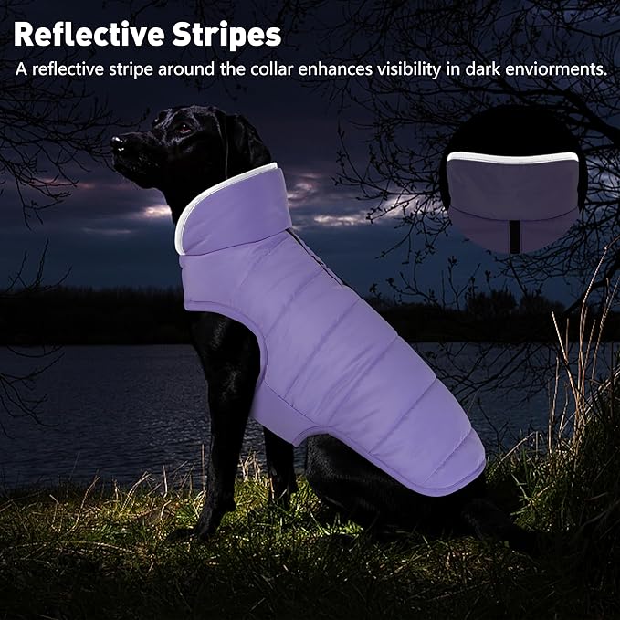 Dog Winter Coat, Waterproof Dog Jacket with Leash Hole, Reflective Adjustable Pet Snow Vest, Warm Fleece Sweater for Small Medium Large Dogs - Light Purple, 3XL