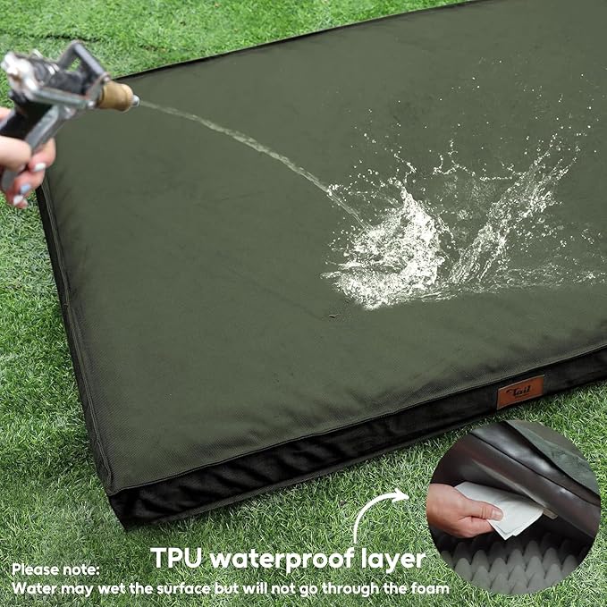 Outdoor Extra Large Dog Bed, Waterproof Dog Bed for Large Dogs, Orthopedic Egg Crate Foam Pet Bed with Washable Removable Oxford Cooling Cover, 44x32 Inch, Dark Green
