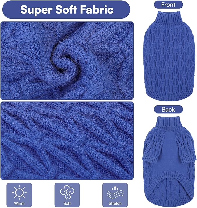 Queenmore Knitted XS Dog Sweater,Turtleneck Pullover Small Dog Sweater,Soft DogSweaters for Small Dogs Male Female, Pet Sweaters for Dogs,Thick Warm Pet Clothes for Teacup,Chihuahua(Royal Blue,XS)