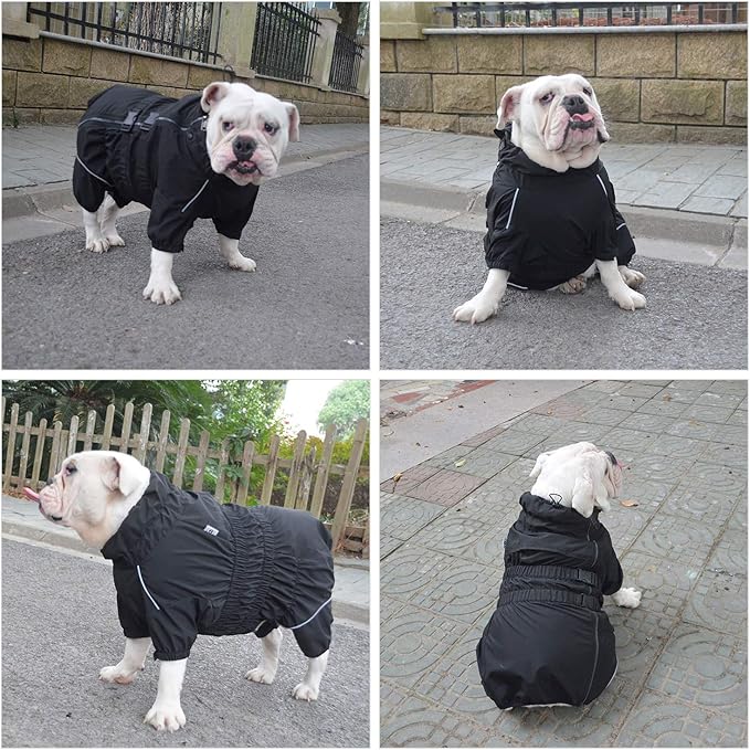 Dogs Waterproof Jacket, Lightweight Waterproof Jacket Reflective Safety Dog Raincoat Windproof Snow-Proof Dog Vest for Pugs English French Bulldog American Pit Bull Black B-S