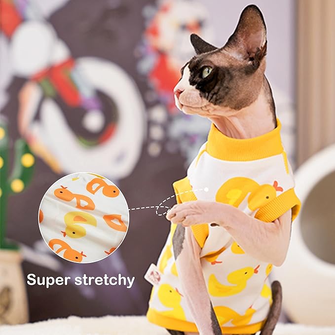 PUMYPOREITY Sphynx Cat Clothes - Stretchy Sweater, Soft Shirt, Pullover Pajamas, Turtleneck for Sphynx, Cornish Rex, Devon Rex - Yellow, XS