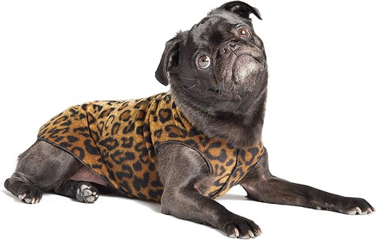 Goldpaw Stretchy Fleece Jacket for Small Dogs - Super Soft, Warm Dog Sweater - Pet Sweater Vest for Fall and Winter - Canine Clothes Made in The USA - Machine Washable - Leopard - Size 12