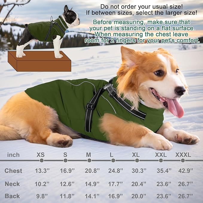 Fragralley Dog Coat with Harness Built in, Waterproof Windproof Reflective Warm Puffer Jacket, Fleece Lined Vest Winter Parka for Small, Medium, Large Dogs