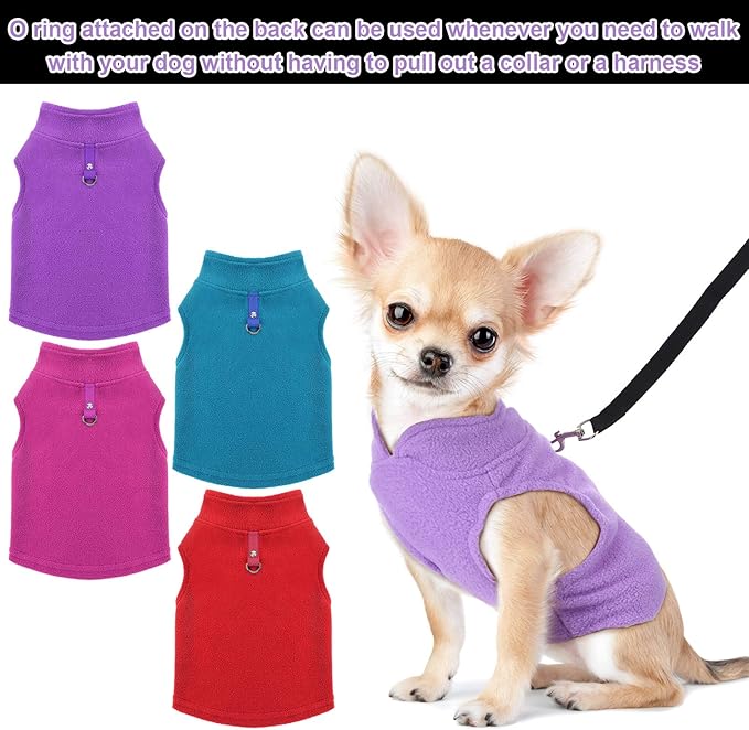 6 Pack Winter Dogs Sweater for Small Dogs Warm Clothes Fleece Vest with Leash Ring Sleeveless Dog Jacket for Little Medium Puppy Pet Unisex(Large,Bright Colors)