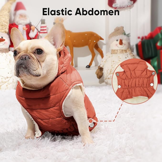 Fleece Lining Dog Hoodie with Harness Built in,Extra Warm Small Dog Jacket in Winter Puppy Coats with Drawstring Hooded,Orange XS