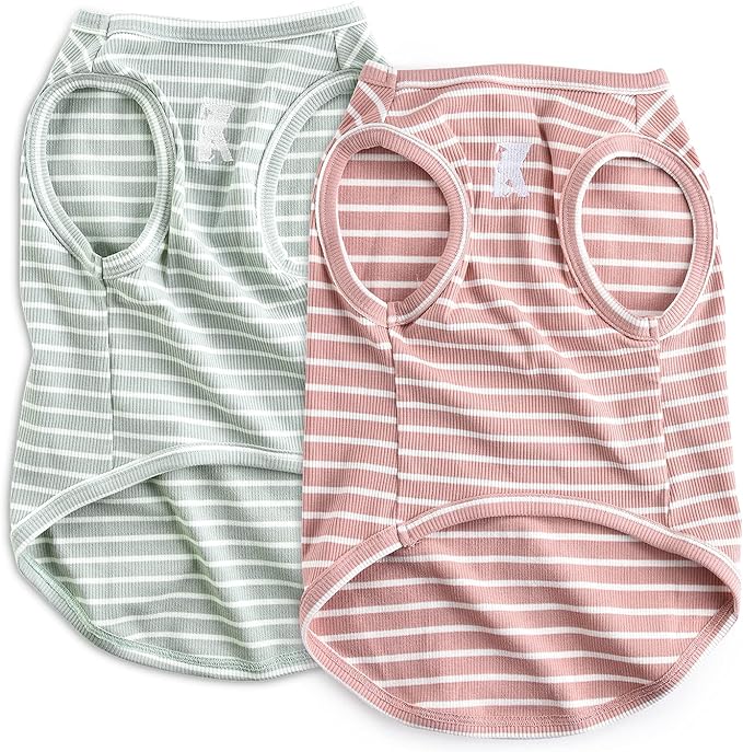 Koneseve Dog Shirt Vest Lightweight Stretchy Dog T-Shirt Soft Cool Shirts Sleeveless Stripe Vests Breathable Clothes for Puppy Kitty Cats Small Medium Large Dogs 2 Pack Pink + Green [XL/Extra Large]