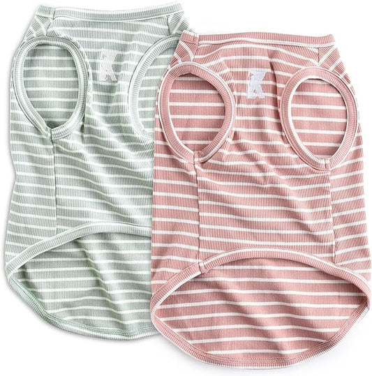 Koneseve Dog Shirt Vest Lightweight Stretchy Dog T-Shirt Soft Cool Shirts Sleeveless Stripe Vests Breathable Clothes for Puppy Kitty Cats Small Medium Large Dogs 2 Pack Pink + Green [XL/Extra Large]