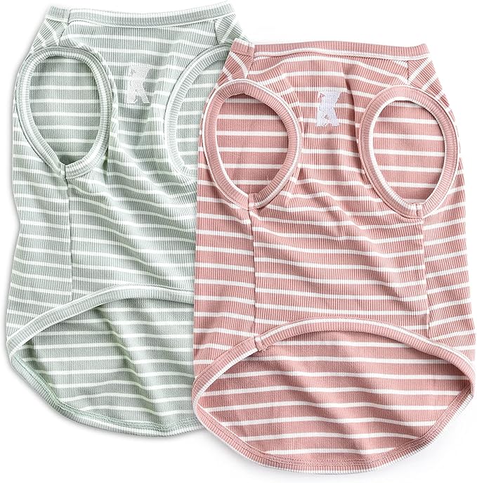 Koneseve Dog Vest Lightweight Stretchy Dog T-Shirts Soft Cool Sleeveless Stripe Vests Breathable Clothes for Puppy Kitty Cats Small Medium Large Dogs 2 Pack Pink + Green [ 4XL ]