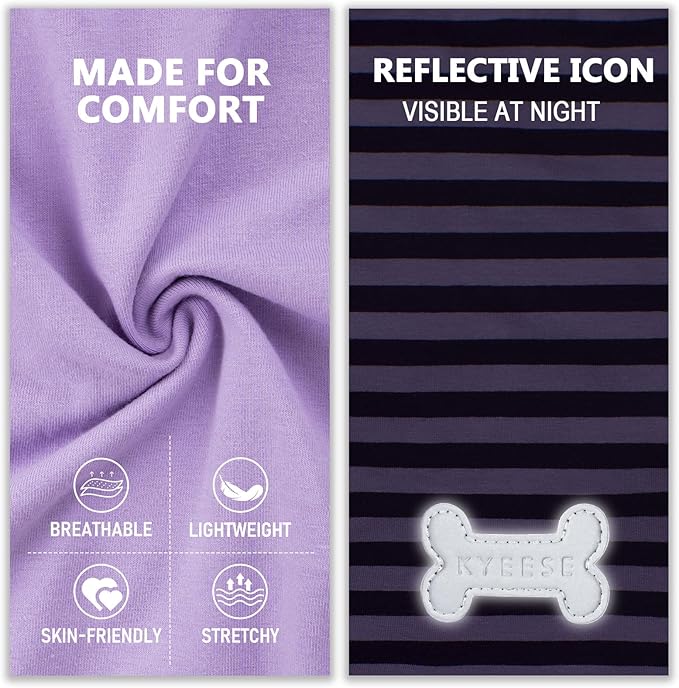 KYEESE 2Pack Dog Shirts for Medium Dogs Breathable Striped T Shirt Lightweight Sleeveless Doggie Vest Cotton Tank Top Stretchy Pet Clothes, XX-Large,Purple+Striped