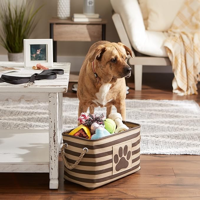 Bone Dry Pet Storage Collection Striped Paw Patch Bin, Small Rectangle, Brown
