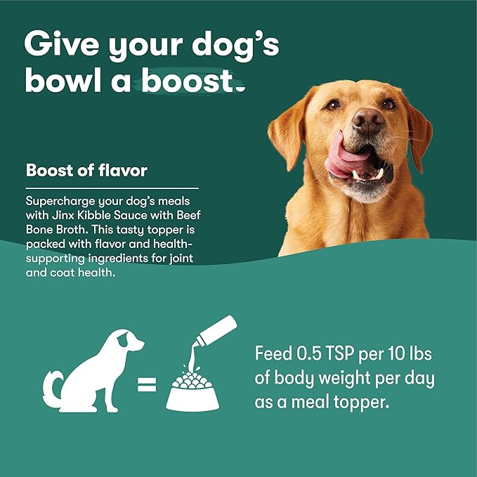 Jinx Kibble Sauce for Dogs - Premium Dog Food Kibble Topper Sauce & Flavor Booster Made with Chicken Bone Broth - All-Natural Ingredients, No Additives or Fillers - 12 Oz