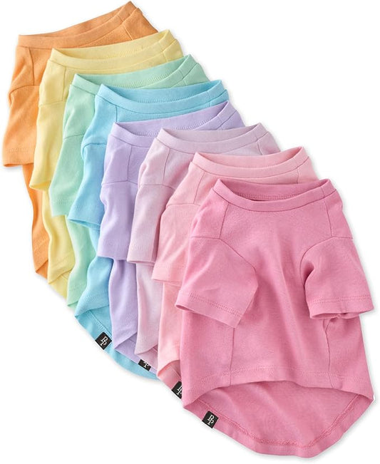 Toby II - The Perfect Tee, 8 Pack Short Sleeve Pet T-Shirt 100% Organic Cotton Tees Clothes for Small, Medium, Large Dogs, Rainbow Pink, Large