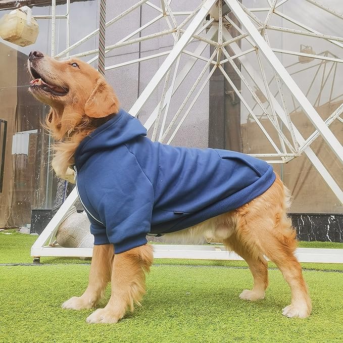 Extra Large Dog Clothes Hoodies Zip Up Sweaters for Big Dogs Labrador Border Collie Puppy Blue XL