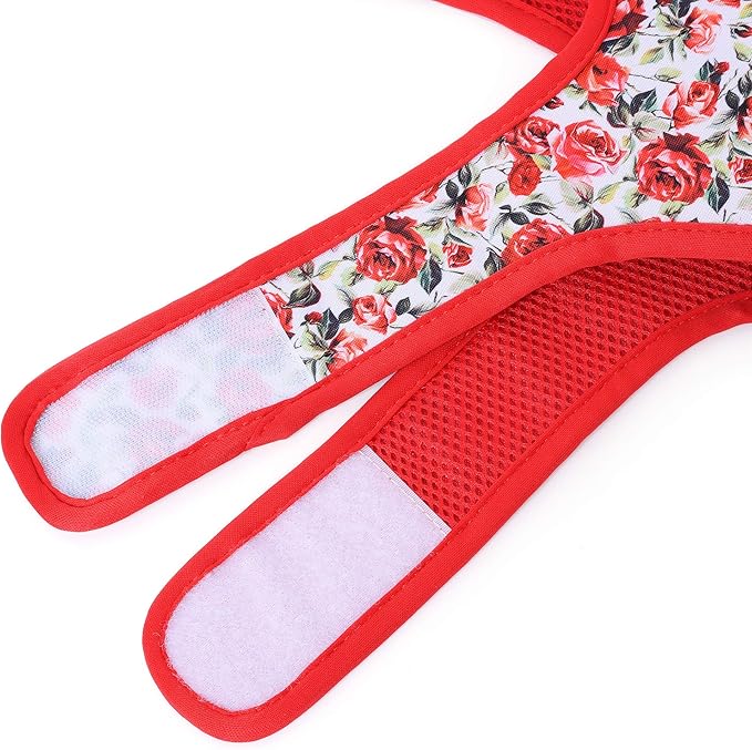 Mile High Life Dog Harness, Air Mesh Floral Vest Harness for 20 lbs Small Dogs & Cats, Easy Get on Adjustable Easy Closures Both Neck and Chest(Red Rose, XS Chest 14"-16")