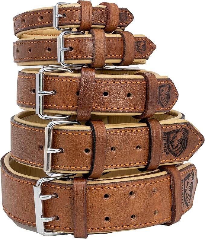 Riparo Adjustable Leather Dog Collar - Heavy Duty Wide Dog Collar for Small, Medium, Large and Extra Large Dogs with Dog Tag Holder (XXL: 2” Wide for 24”-29” Neck, Black/Orange Thread)