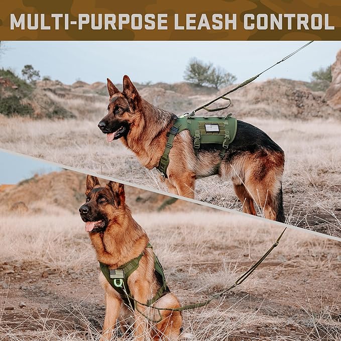 Forestpaw Dog Harness Medium Sized,Tactical Dog Harness with Handle,No Pull Military Style Service Dog Vest with Pockets Adjustable for Medium Large Dogs,Green,Chest 15.5-25.5"