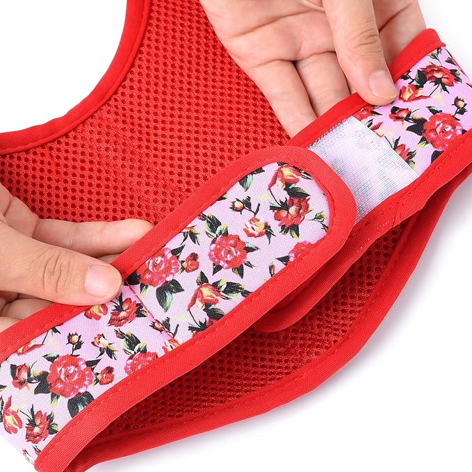 Mile High Life Velcro Dog Harness, Air Mesh Floral Vest Harness for 20 lbs Small Dogs & Cats, Easy Get on Adjustable Easy Closures Both Neck and Chest(Peony Rose, S Chest 16"-18")