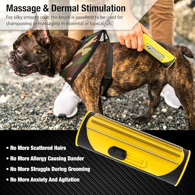 King Kanine Pet Grooming Brush, Self Cleaning Deshedding | Multi-Use Tool for Dogs, Cats & Horses for All Life Stages | Brush Pet for Grooming and Loose Hair | Perfect for Medium & Large Coats