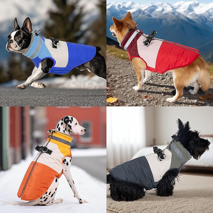 Dog Winter Coat, Reflective Dog Coats for Large Dogs, Waterproof Windproof Pet Clothes Jacket with Harness Built in, Warm Cold Weather Coats, Dogs Snowsuit Vest, Red XX-Large