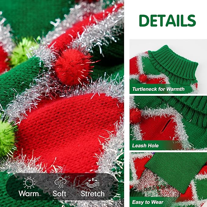 cyeollo Dog Christmas Sweater Turtleneck Dog Sweaters for Large Dogs Girl Pet Clothes Xmas Knitted Pullover Doggie Sweater Holiday Outfit, Green XXX-Large