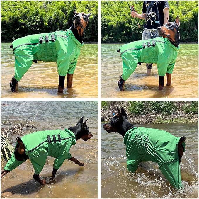 Dogs Waterproof Jacket, Lightweight Waterproof Jacket Reflective Safety Dog Raincoat Windproof Snow-Proof Dog Vest for Small Medium Large Dogs Green XXL