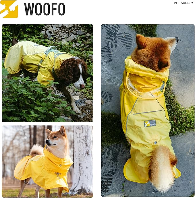 Slip-On Dog Rain Poncho, Quick&Easy to Wear Dog Raincoat, Unrestricted, Super Lightweight&Waterproof Rain Jacket for All Breeds, Adjustable and Reflective(Yellow, 2XS)