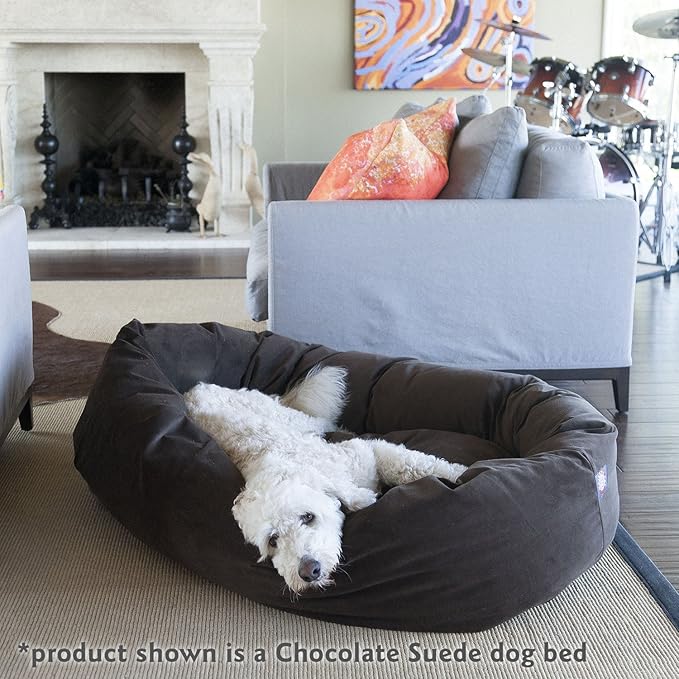 Majestic Pet 32 Inch Suede Calming Dog Bed Washable 32x23x7 (Inch) – Cozy Soft Round Donut Dog Bed with Spine Support for Dogs to Rest Their Head - Pet Bed Medium – Chocolate