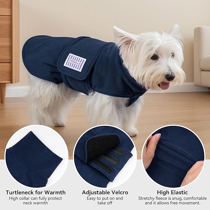 cyeollo Small Dog Sweater, Fleece Dog Sweaters Turtleneck Vest Soft Puppy Sweatshirt Stretchy Pet Fall Autumn Coat Warm Winter Clothes for Small Dogs Boy, Navy L