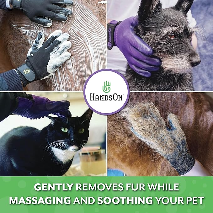 H HANDSON Pet Grooming Gloves - Patented #1 Ranked, Award Winning Shedding, Bathing, & Hair Remover Gloves - Gentle Brush for Cats, Dogs, and Horses (Red, Medium)