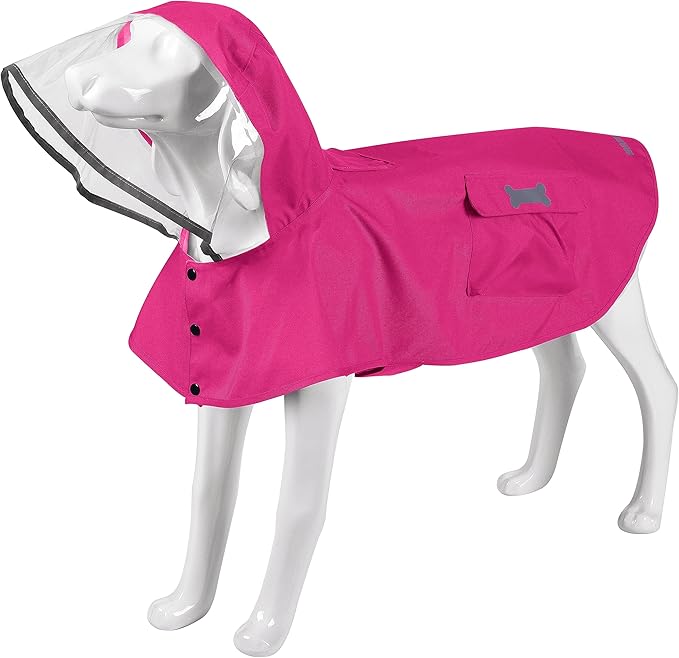 Waterproof Dog Raincoat, Adjustable Reflective Lightweight Pet Rain Clothes with Poncho Hood (X-Large, Dark Pink)