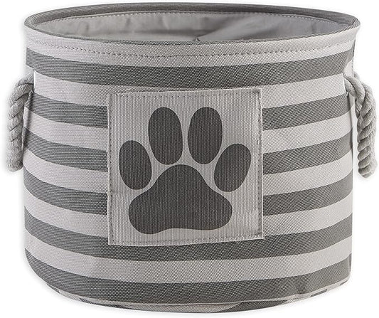 Bone Dry Pet Storage Collection Striped Paw Patch Bin, Small Round, Grayz, Medium Breeds (Pack of 12)