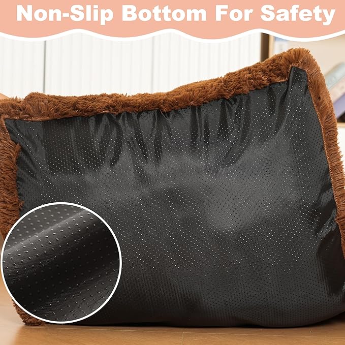 Bedfolks Waterproof Crate Pad, Plush Faux Fur Kennel Bed for Extra Large Dogs, Removable Cover, Fluffy Washable 41"x27", Solid Brown