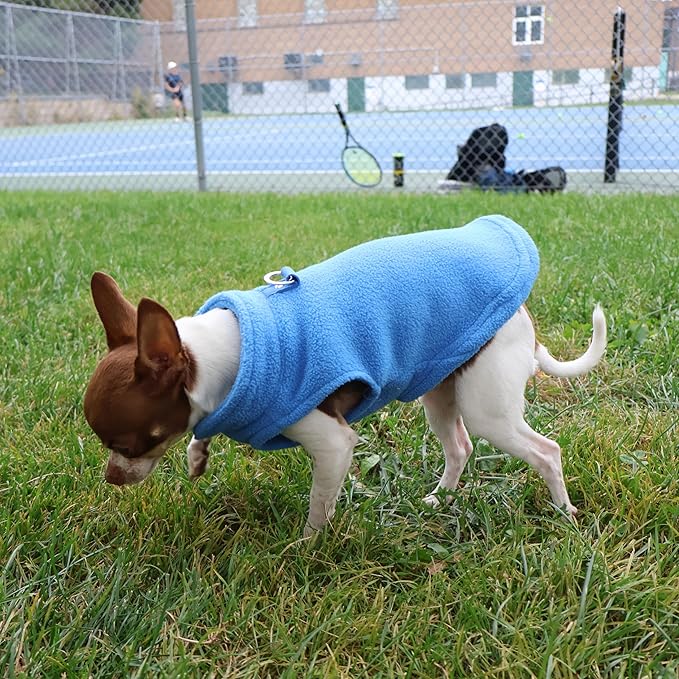 JACKO & CO - Fleece Vest Dog Sweater with Leash Ring - Soft, Warm & Lightweight Pullover Coat for Small & Medium Dogs, Puppies & Cats - Cozy Fall/Winter/Spring Pet Jacket (Blue, X-Small 2-4lbs)