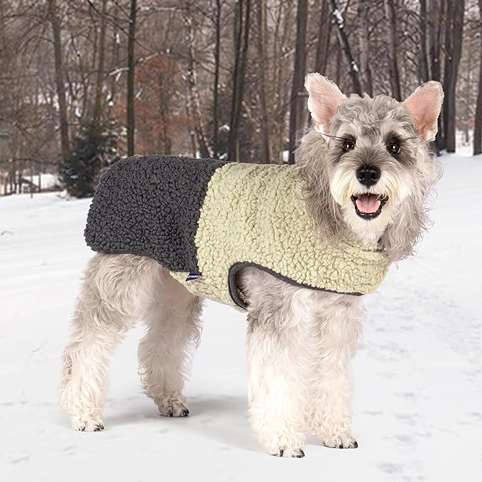 cyeollo Warm Dog Coat Sherpa Dog Winter Coat, Reversible Fleece Dogs Jackets Sweater Vest for Medium Large Dogs Male with Leash Hole, Soft Cold Weather Pet Clothes, Khaki XXL