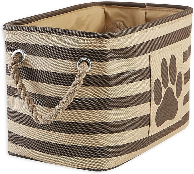 Bone Dry Pet Storage Collection Striped Paw Patch Bin, Small Rectangle, Brown