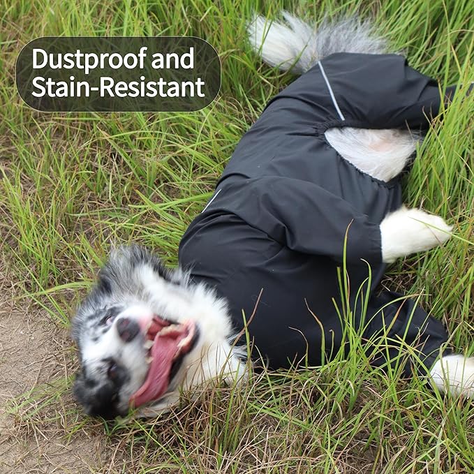 Dog Raincoat for Medium Large Dogs,rain Jacket Coat, Full Leg Coverage Waterproof Rain Suit with Detachable Hood & Tail, Reflective Strips, Snag-Free Top Zipper (Khaki for Boy, X-Small)