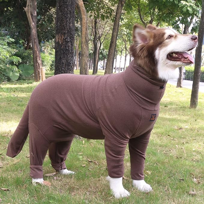 Extra Large Dog Pajamas Pjs Bodysuits Full Body Coverage Onesie Clothes Anxiety Calming Surgery Recovery Suit for Great Dane, Brown, 9X-Large