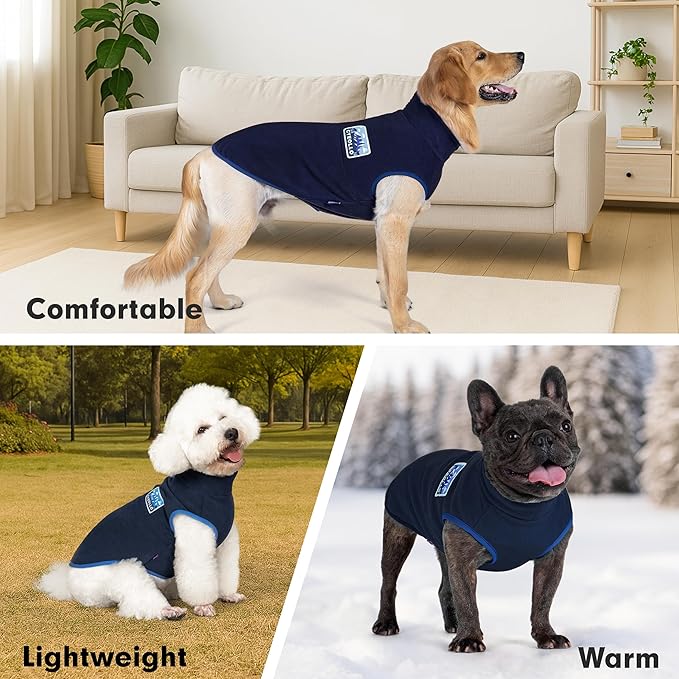 cyeollo Fleece Dog Sweater, Turtleneck Dog Sweatshirt Stretchy Pullover Fleece Vest Warm Winter Fall Clothes for Small Dogs Boy Pet Apparel, Navy Blue L
