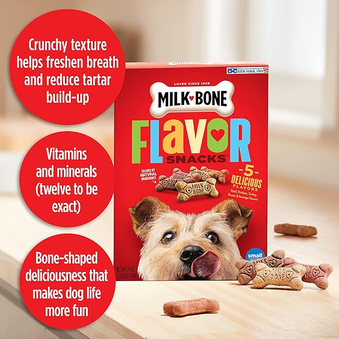 Milk-Bone Flavor Snacks Dog Treats, Small Biscuits, Crunchy Texture Helps Reduce Tartar 14lbs (2 Pack of 7lbs)