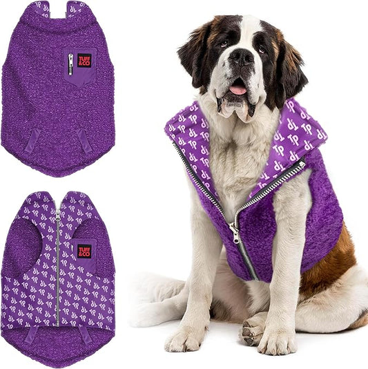 Tuff Pupper Reversible Fleece Sweater Vest for Dogs | Lightweight Comfortable Insulated Jacket | Front Zip Closure | Machine Washable | Built-in Leash Hole | Sizes for All Breeds (XXL, Purple)