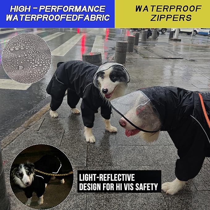 Dog Raincoat for Medium Large Dogs,rain Jacket Coat, Full Leg Coverage Waterproof Rain Suit with Detachable Hood & Tail, Reflective Strips, Snag-Free Top Zipper (Green for Girl, X-Small)