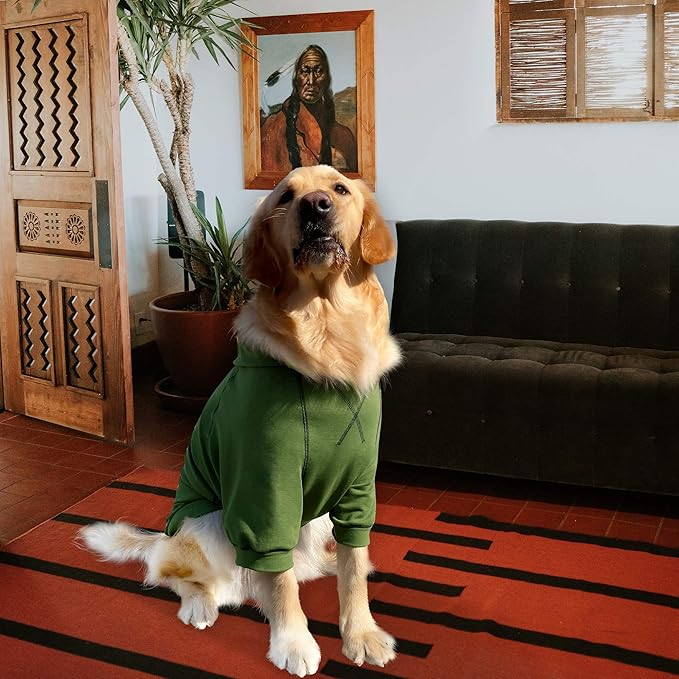 Kicred Basic Dog Hoodie, Premium Dog Sweater Pullover, Soft & Comfy Cotton Pet Clothes Hoodies with Hat and Leash Hole, Doggy Puppy Sweatshirt Coat for Small Medium Large Dogs - Army Green (Large)