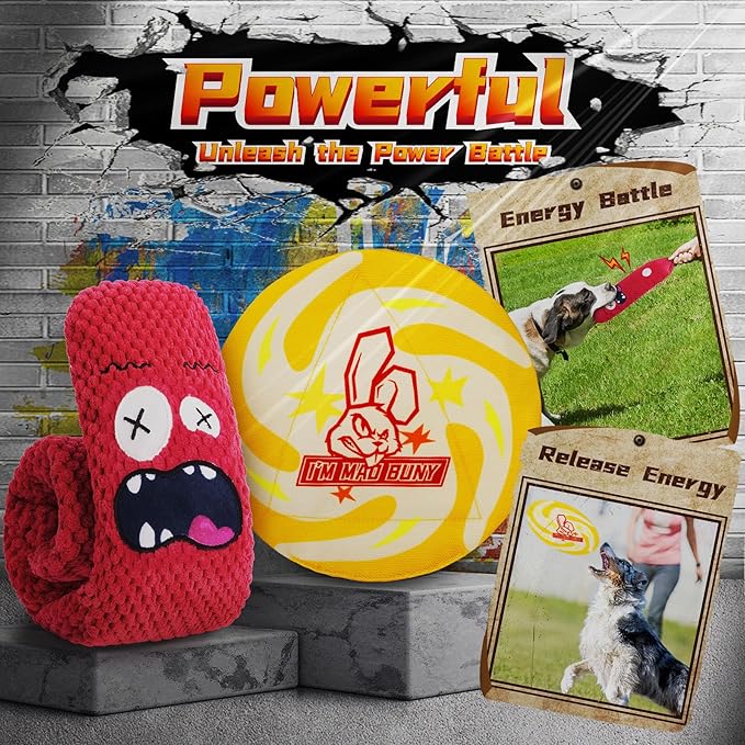 Heavy Duty Various Dog Chew Toys for Aggressive Chewers, 9 Pack Indestructible Large Dog Toys Include Tug Chew & Rope Toys, Squeaky Toys for Medium & Large Breed(for Super chewers -Mad Bunny)