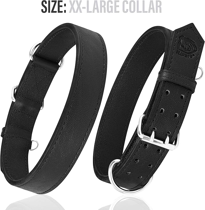 Riparo Dog Collar - Genuine Leather Dog Collars - Heavy Duty Dog Collars for Medium Large and Extra Large Dog Breeds (M: 1” Wide for 14” - 18” Neck, Black)
