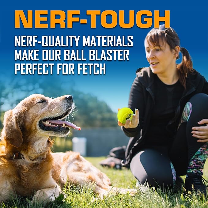 Nerf Dog Tennis Ball Blaster Dog Toy Gift Set, Launches up to 75 ft, for All Breeds Includes Orange Ball Launcher and 12 Dog Tennis Balls